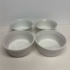 Vintage Corning Ware Set of Four White Single Serve Ceramic Bowls